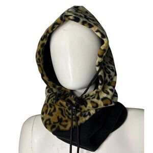 Hot Headz Leopard Print & Black Convertible Fleece Hat Hood Face Cover One Size